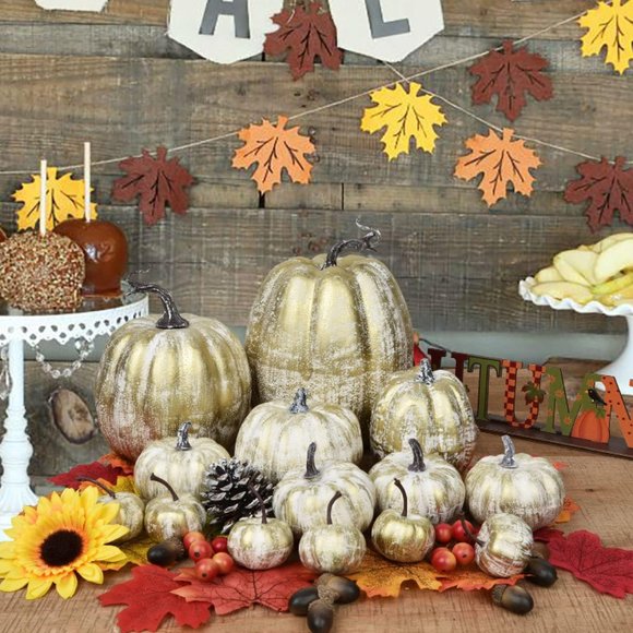 GOLDEN BRUSHED RUSTIC ARTIFICIAL PUMPKIN SET - Picture 5 of 5